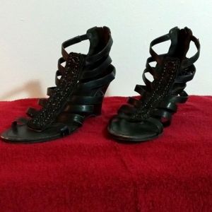 INC Gladiator Wedge Sandals, size 10, black